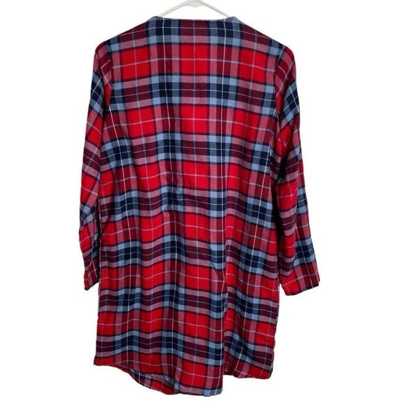 Lands’ End Girls Flannel Nightgown 16 Navy Red Plaid Flame Resistant - Picture 2 of 4